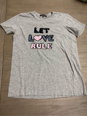 Markus Lupfer Gray 'Let Love Rule' Sequin Tee women’s